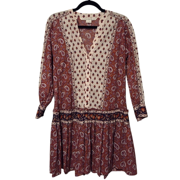 Veronica Beard Jesila Cotton Patchwork Boho Cottage Mini Dress Women's XS PINK - Picture 3 of 10